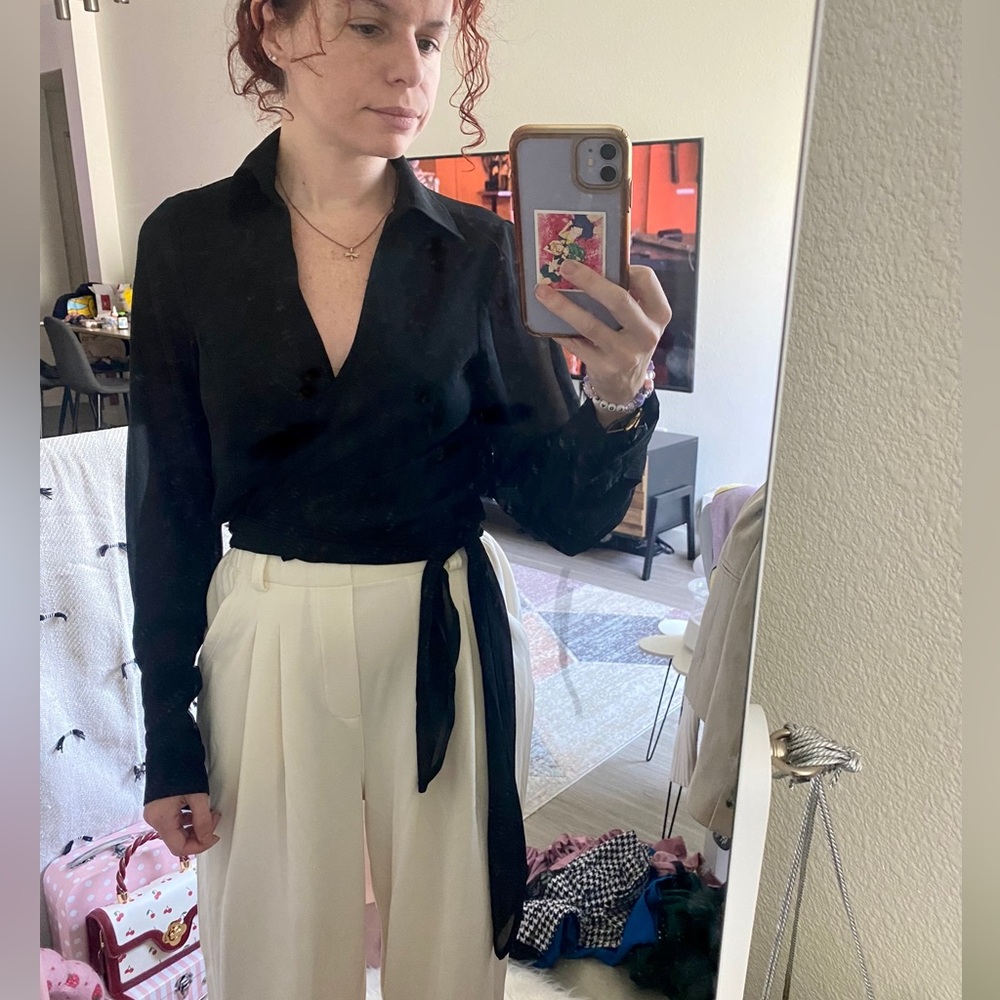 Black semi sheer wrap top